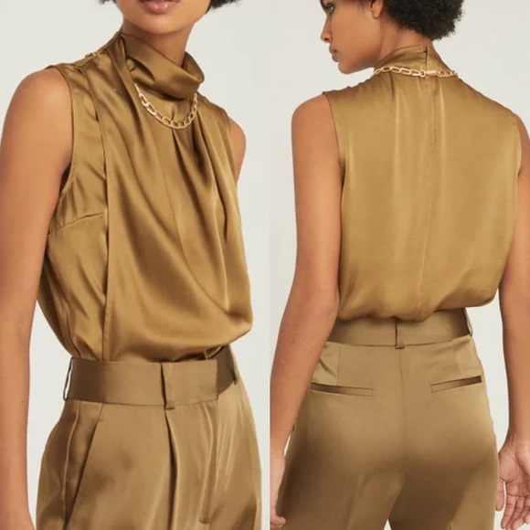 Reiss Tops - Reiss Freya Sleeveless Top Gold Size 8 Blouse NWT